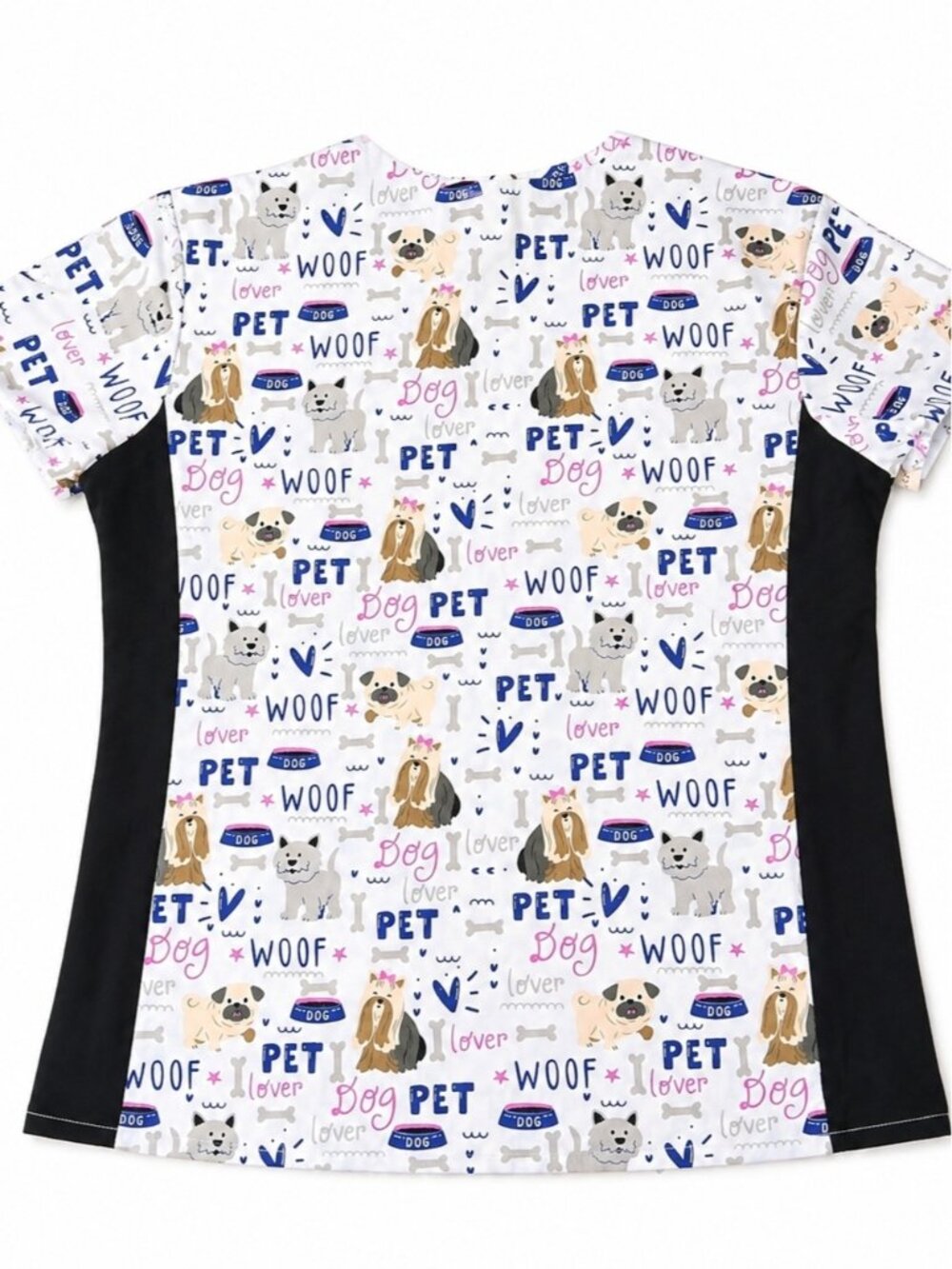 JDM Dog Print Scrub Top Medium Pet Lover V-Neck Nursing Vet Cute Woof Uniform - Picture 2 of 12